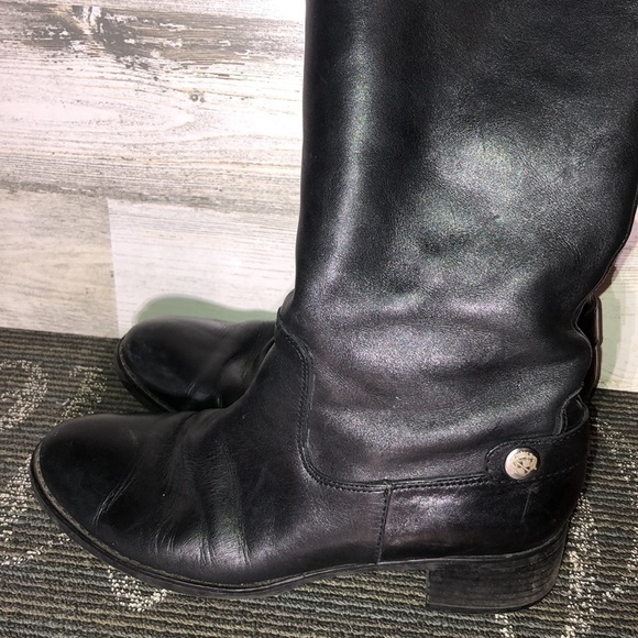 Franco Sarto Boots Womens Chipper Logo Tall Riding Black Leather Heels​​ - Picture 10 of 10